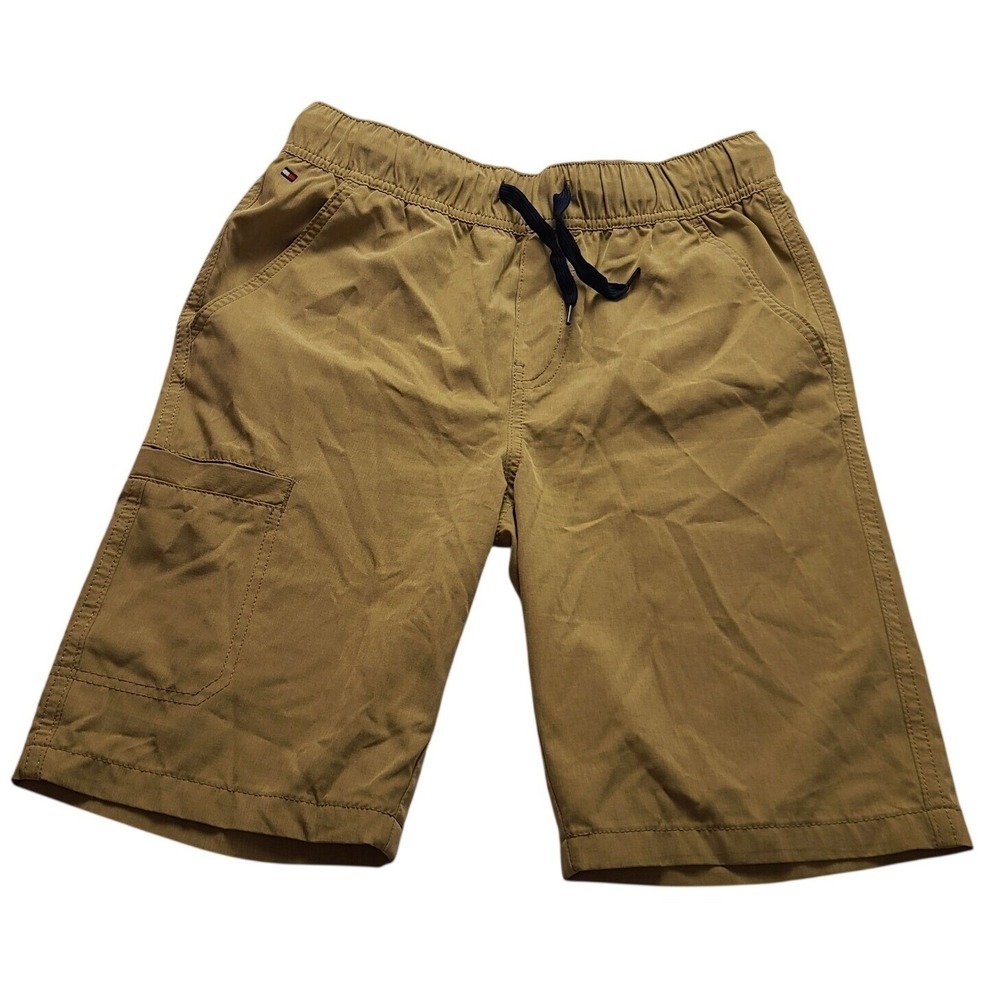 Tommy Hilfiger Boys Khaki Cargo Shorts Size L 16/18 Tan Elastic Waist Drawstring